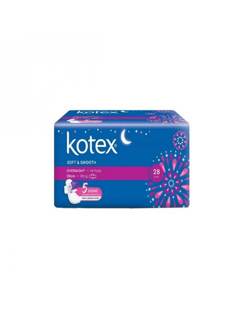 KOTEX S&S OVERNIGHT TOTAL PROTECT 28CM WINGS 14'S