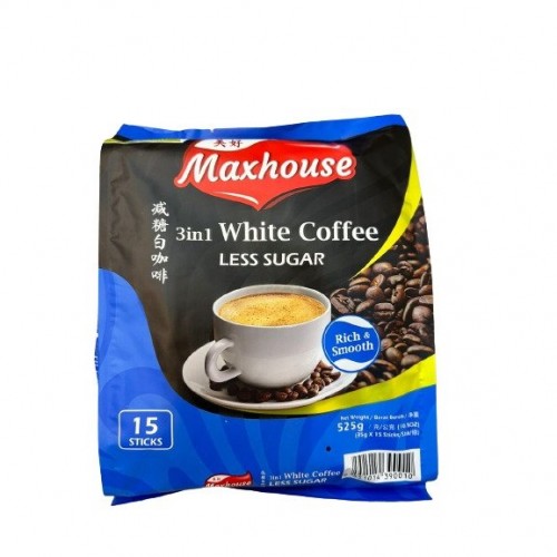 MAXHOUSE 3IN1 WHITE COFFEE LESS SUGAR 15 X38G