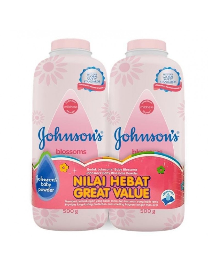 JOHNSON'S BABY BLOSSOMS POWDER 2 X500G FOC BABY BATH 50ML