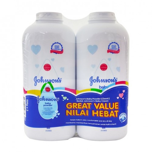 JOHNSON'S BABY POWDER 2 X500G FOC BABY BATH 50ML