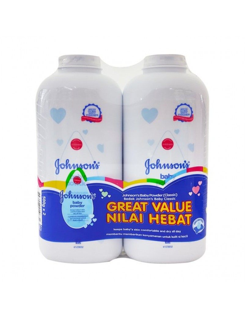 JOHNSON'S BABY POWDER 2 X500G FOC BABY BATH 50ML