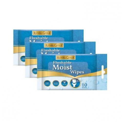 WG03 ROYAL GOLD FLUSHABLE MIOST WIPES 3 X10'S