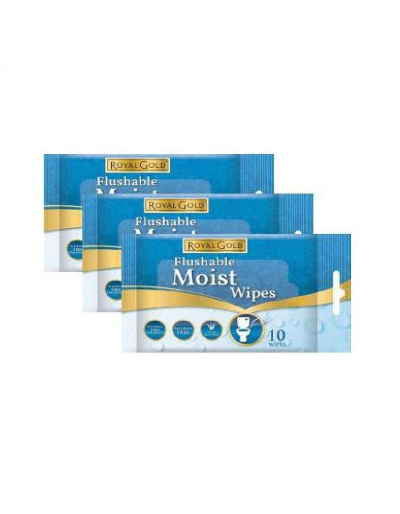 WG03 ROYAL GOLD FLUSHABLE MIOST WIPES 3 X10'S