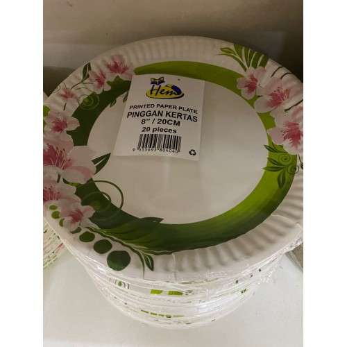 PAPER PLATED 8''/20CM FLOWER DESIGN  20'S