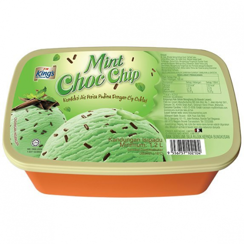 KING'S MINT CHOC CHIP ICE CREAM 1.2L