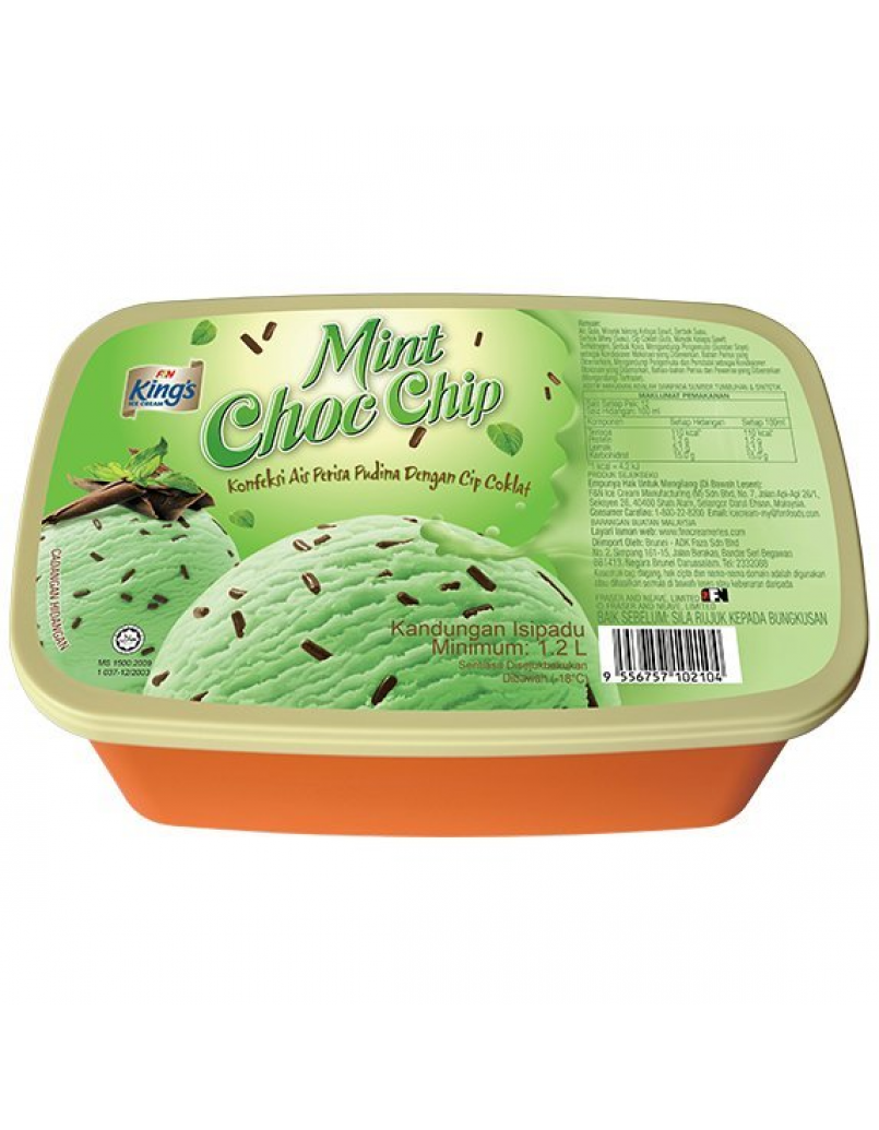 KING'S MINT CHOC CHIP ICE CREAM 1.2L